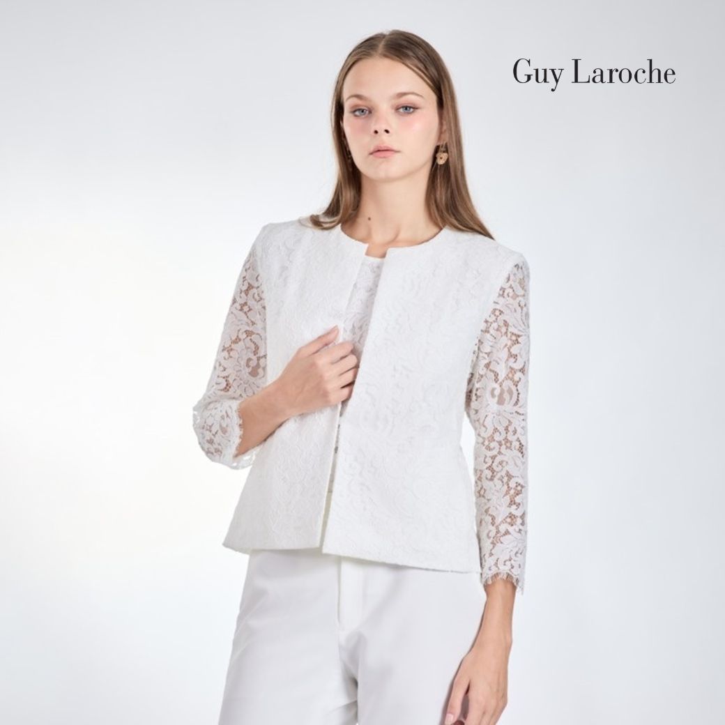Guy Laroche Jacket Luxury Lace White, Round Neck, Long Sleeve Jacket, White Gcb2Wh ราคา 3,500 บาท*ส่งฟรี