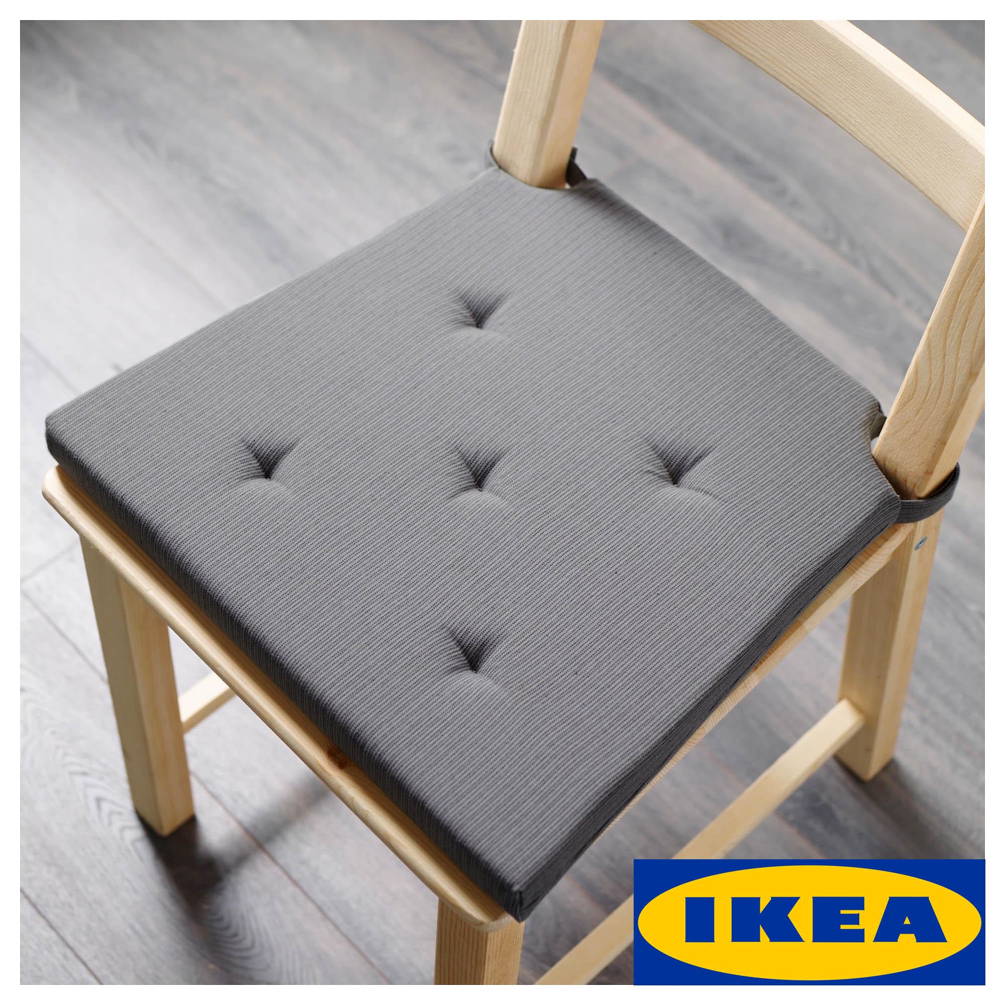 IKEA JUSTINA  เบาะรองนั่ง มียึดเบาะกับเก้าอี้ 42x40x4 ซม สีเทา