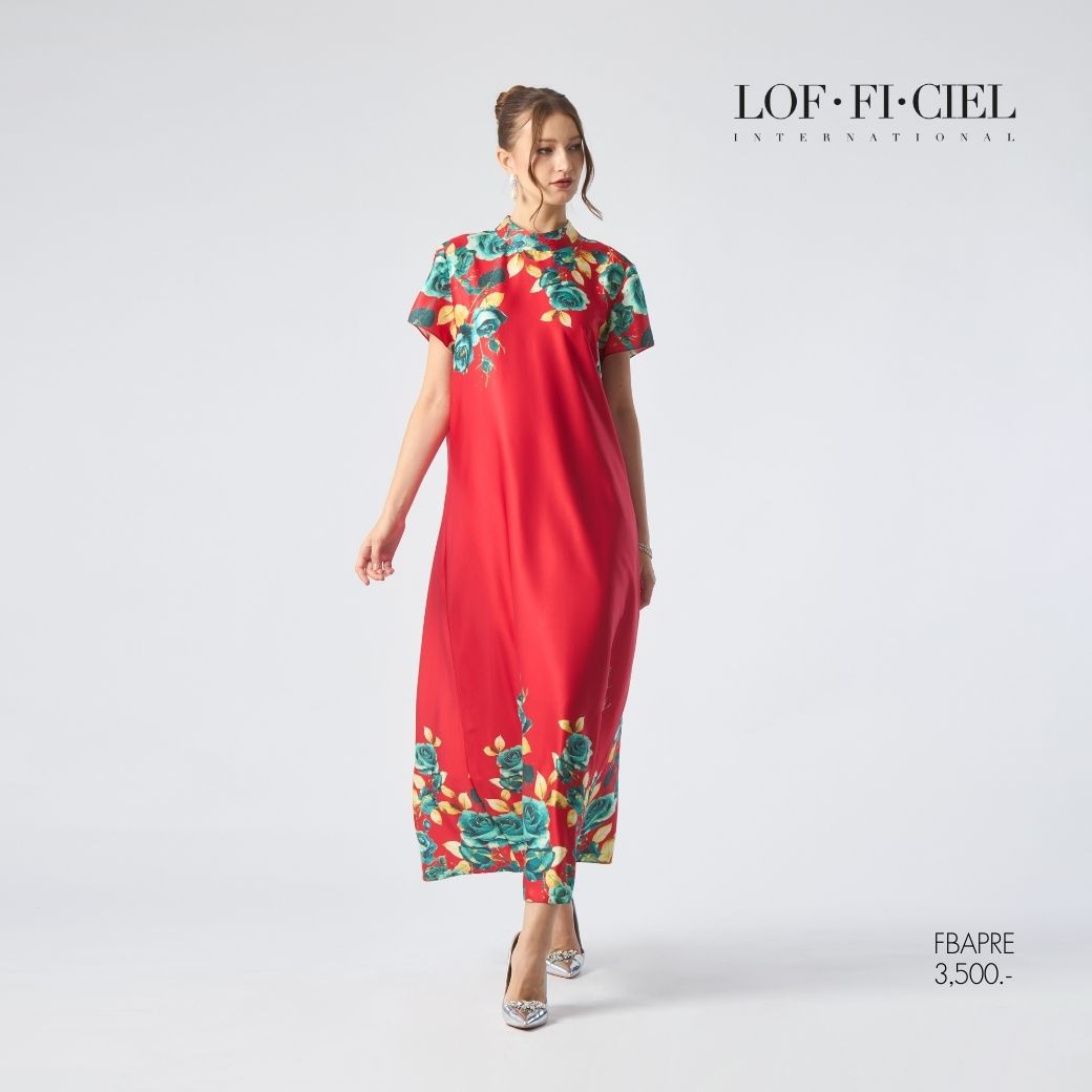 LOF-FI-CIEL Maxi dress emerald rose เดรสยาว แขนสั้น สีแดง FBAPRE ราคา 3,421 บาท*ส่งฟรี