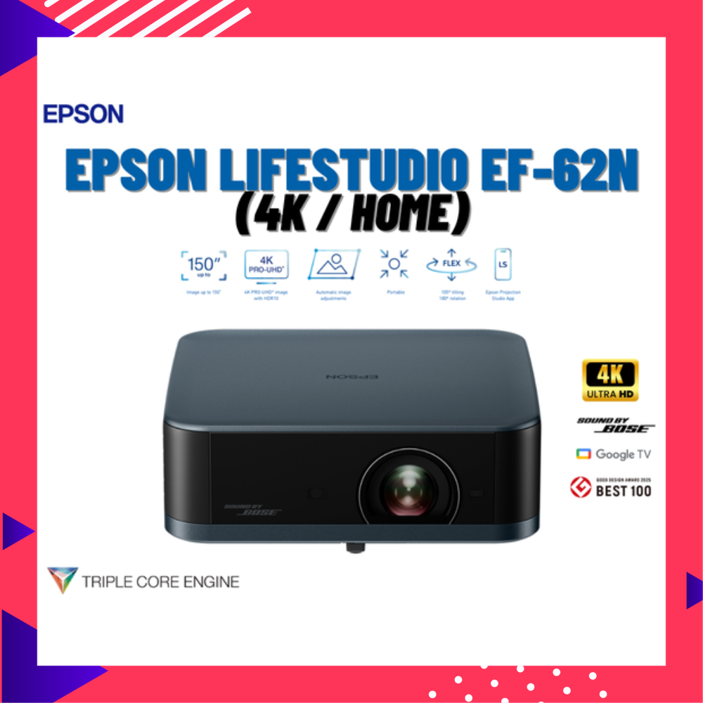 Epson Lifestudio Ef-62N Projector (4K / Home) with Flex 150 Lens ° Triple Core Engine System and Supports Google Tv ราคา 26,790 บาท*ส่งฟรี