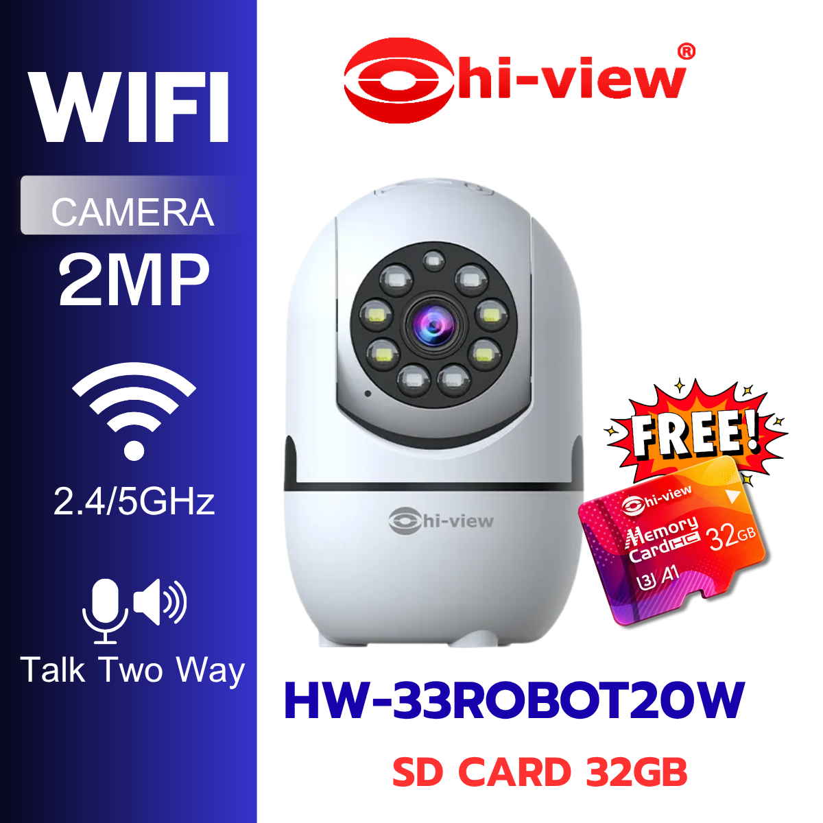 Hiview Wireless Cctv Camera, Model Hw-33Robot20, Comes with a Free Sd Card 32g, Can Rotate Left and Right, and Can Talk and Interact. ราคา 930 บาท*ส่งฟรี