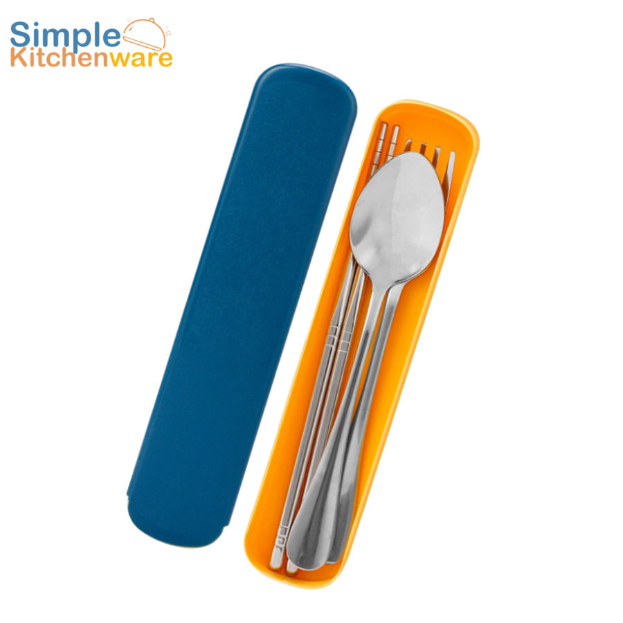 ชุดช้อนส้อม ช้อนส้อมพกพา ช้อนสแตนเลส Cutlery set ชุดช้อนส้อมตะเกียบ ช้อนกินข้าว ไม่เป็นสนิมง่าย พกพาสะดวก Simple Kitchenware ราคา 37 บาท*ส่งฟรี
