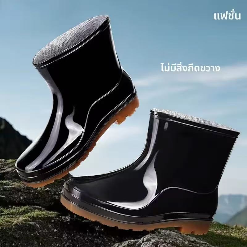 Rain boots, anti-slip rain boots, waterproof boots, 15mm, 30 cm, anti-slip rubber rain boots, extra thick, soft, chemical corrosion resistant, with non-slip lining ราคา  72 บาท*ส่งฟรี