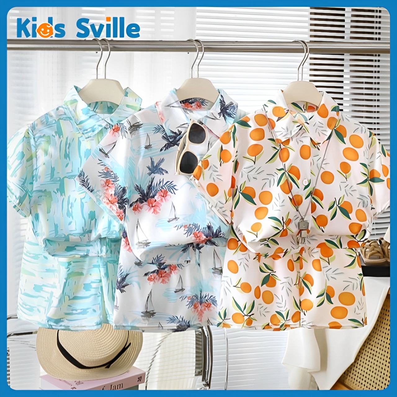 Kids Sville ชุดสงกรานต์เด็ก เสื้อผ้าเด็ก Hawaiian shirt set ชุดเสื้อแขนสั้น + กางเกงขาสั้นลายดอกไม้สำหรับเด็ก 2-piece set casual short-sleeved shirt set beach flower shirt for boys shirt for kids ฮาวายเด็ก ลายดอก ราคา 48 บาท*ส่งฟรี