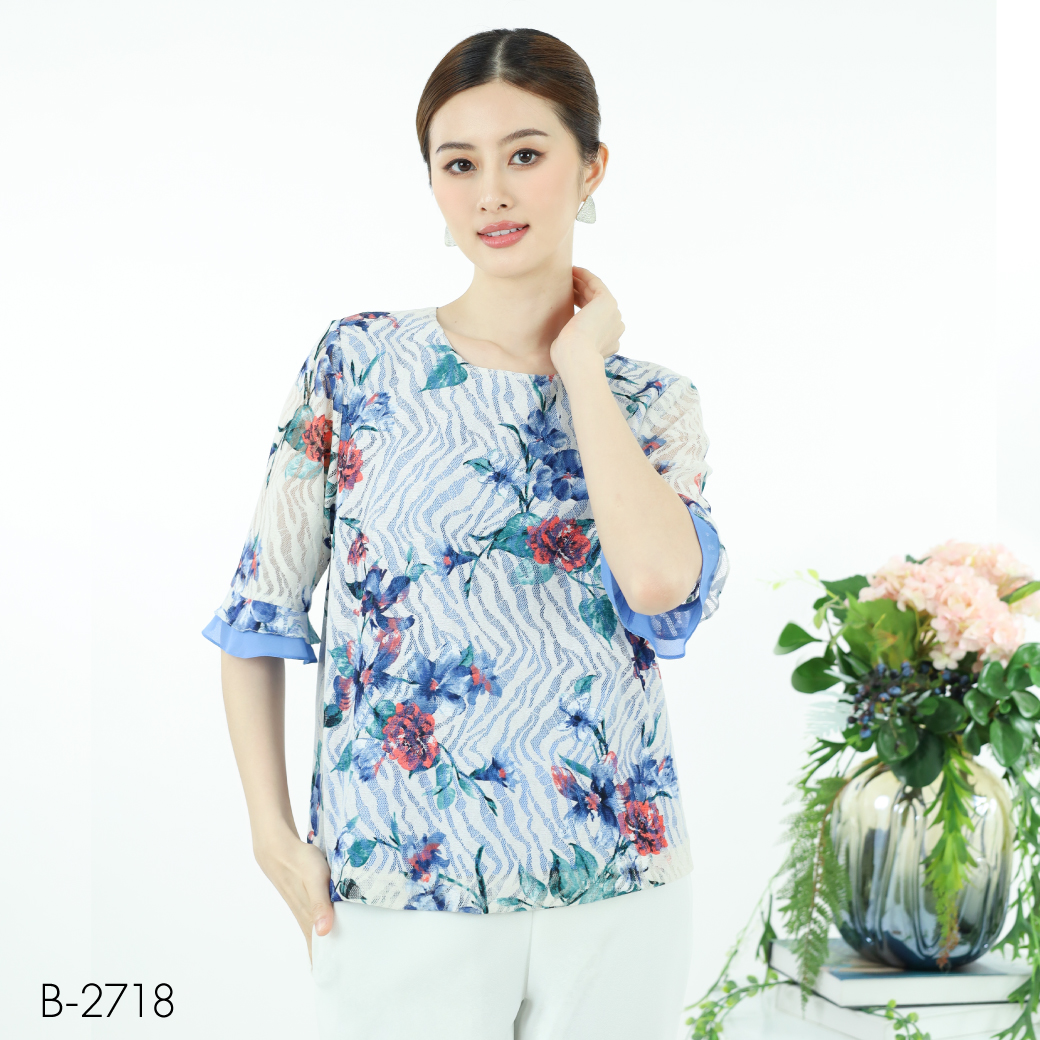 เสื้อเชิ้ตผู้หญิง เสื้อทำงานแฟชั่นเรียบหรู MIKIKO Blouse MI-B2718 ผ้าลูกไม้ราเชล แขนยาว IGPU24-10 PCE4290