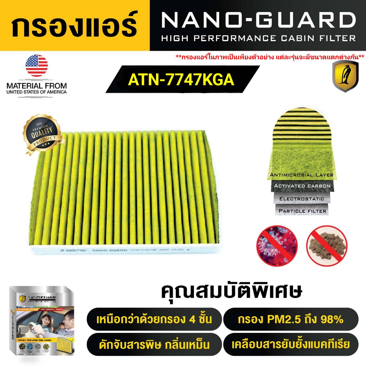 อุปกรณ์ประดับยนต์และชิ้นส่วนยานยนต์ กรองแอร์ Arctic สำหรับ Mercedes Benz GLA 200 (2022) ATN-7747KGA รุ่น Nano-Guard (ฆ่าเชื้อโรค + ดูดกลิ่นเหม็น + ดักสารก่อภูมิแพ้) ราคา 2,420 บาท*ส่งฟรี