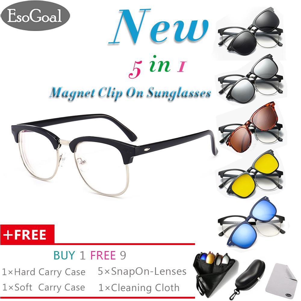 เช็คราคาEsoGoal  แว่นตากันแดดทรงสปอร์ต รุ่น แถมฟรีแว่นตากันแดด รุ่น5 คละสี Magnetic Sunglasses Clip On Glasses Unisex Polarized Lenses Retro Frame with Set of 5 lenses,Hard Case and Glasses Clot