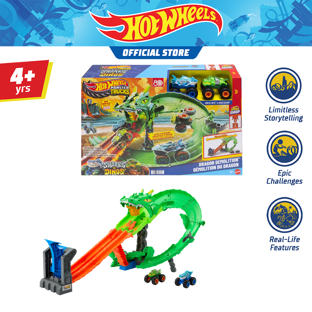 Hot Wheels Monster Trucks Dragon Demolition ฮอตวีลส์ มอนสเตอร์ทรัคส์ รถของเล่น ชุดรางล้มมังกร JFR06 VN ราคา 3,395 บาท*ส่งฟรี