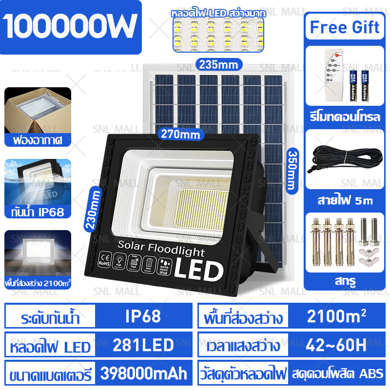 【ซื้อ 1 แถม 1】ไฟโซล่าเซล โซลาร์เซลล์ ไฟสปอร์ตไลท์ 1000W ไฟโซล่าเซลล์ ไฟ ledโซล่าเซลล์ โคมไฟโซลาเซลล์ solar light outdoor หลอดไฟ led ไฟภายนอกอาคาร โซล่าเซลไฟบ้าน กันน้ำ IP67 ไฟสปอตไลท์ รับประกัน 30 ปี
