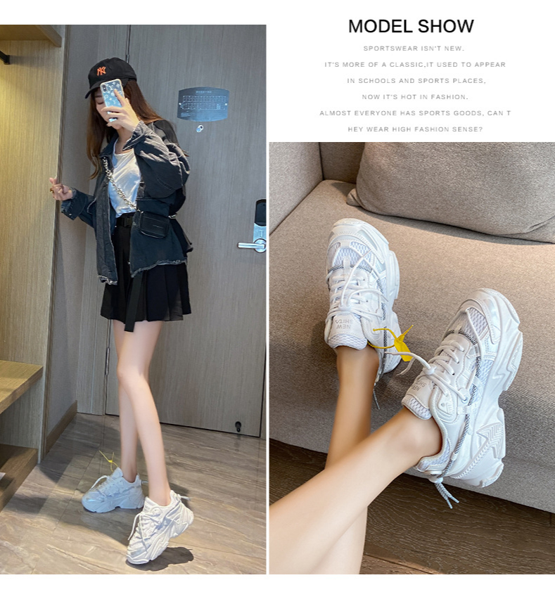 เกี่ยวกับสินค้า 【Sports Shoes Store】รองเท้าพ่อหญิงรุ่นเกาหลี ins น้ำ 2021 ใหม่รองเท้าสีขาวนักเรียนรองเท้ากีฬาลำลอง