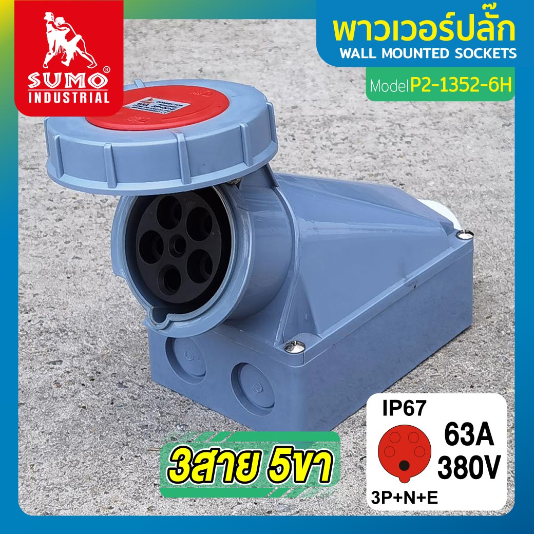 พาวเวอร์ปลั๊ก พาวเวอร์ปลั๊ก 3สาย 5ขา 63A รุ่น P2-1352-6h (ตัวเมีย) SUMO ใช้ในการเชื่อมต่อ อุปกรณ์ไฟฟ้า ราคา 840 บาท*ส่งฟรี