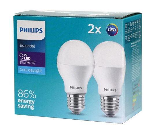 [1 แถม 1]Philips หลอดไฟ LED Essential Bulb 9 วัตต์ ขั้ว E27 สีคูลเดย์ไลท์ (6500K)&สีวอร์มไวท์ (3000K)_แพ็กคู่