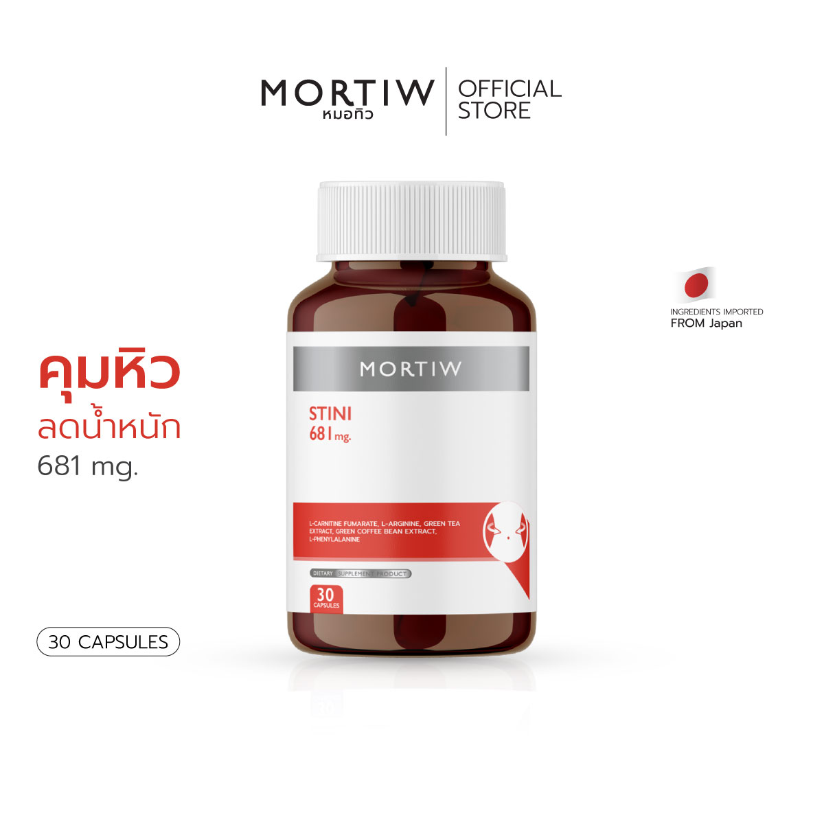 MORTIW หมอทิว STINI ลดน้ำหนัก คุมหิว เผาผลาญไขมัน ควบคุมน้ำหนัก บล็อกแป้งน้ำตาล เอสทีนี่ 30 แคปซูล 681 mg. ราคา 259 บาท*ส่งฟรี