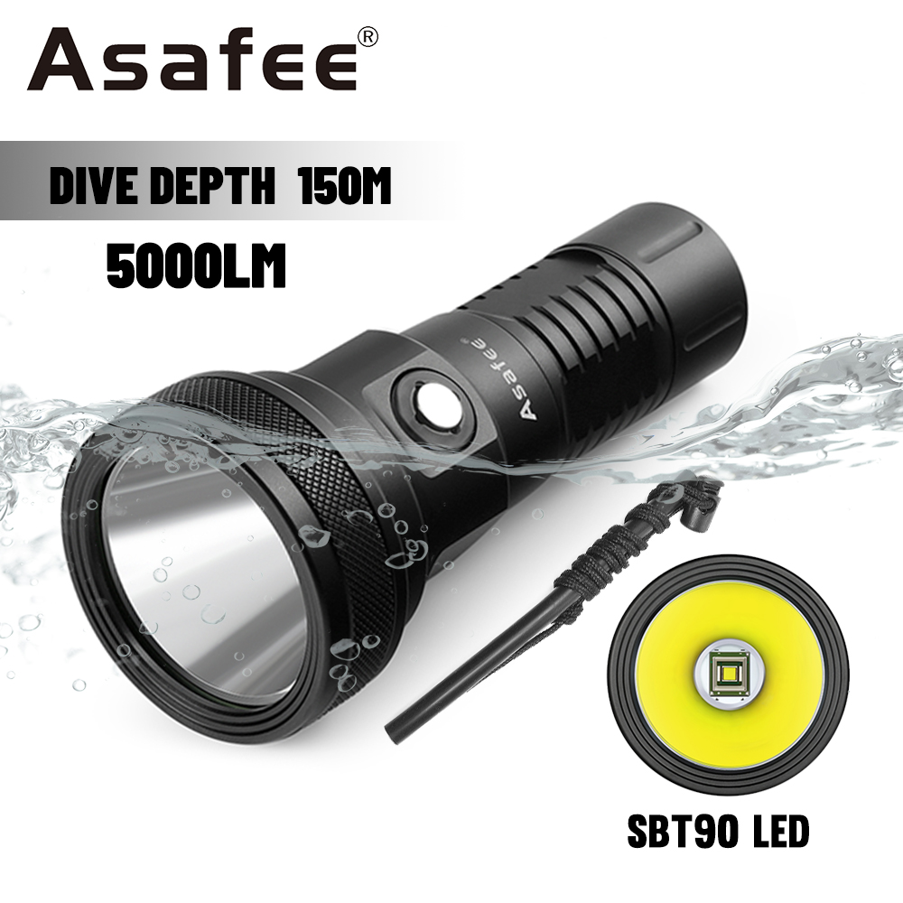 Asafee Dt01 Premium Diving Flashlight 5000 Lumens Sbt90 Led 8 Degree Narrow Beam Angle Uses 26650/26800 Battery Professional Diving Flashlight ราคา 3,906 บาท*ส่งฟรี