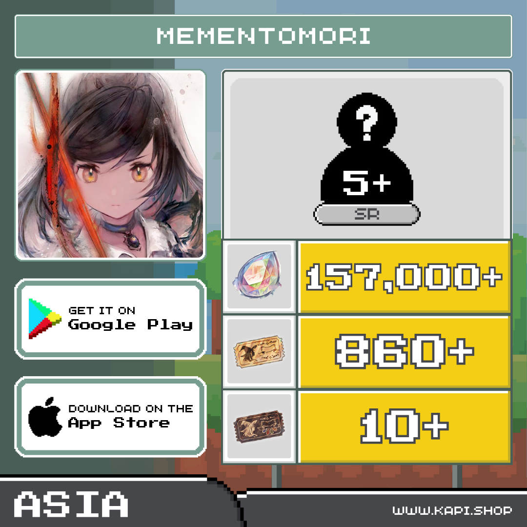 MementoMori (Asia) - 157,000+ Diamonds + 5 or More Sr Characters Randomly Selected. ราคา 170 บาท*ส่งฟรี