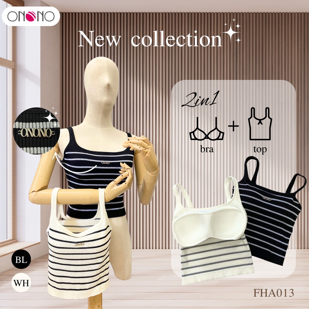 ONONO เสื้อกล้ามแฟชั่น เสริมฟองน้ำ รุ่น FHA013 ราคา 275 บาท*ส่งฟรี
