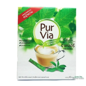 สินค้า Pur via Stevia เพอ เวียร์ สตีเวีย กล่อง40ซอง ผลิตภัณฑ์ให้ความหวานแทนน้ำตาล ผสม สารสกัดหญ้าหวาน , 0 Kcal