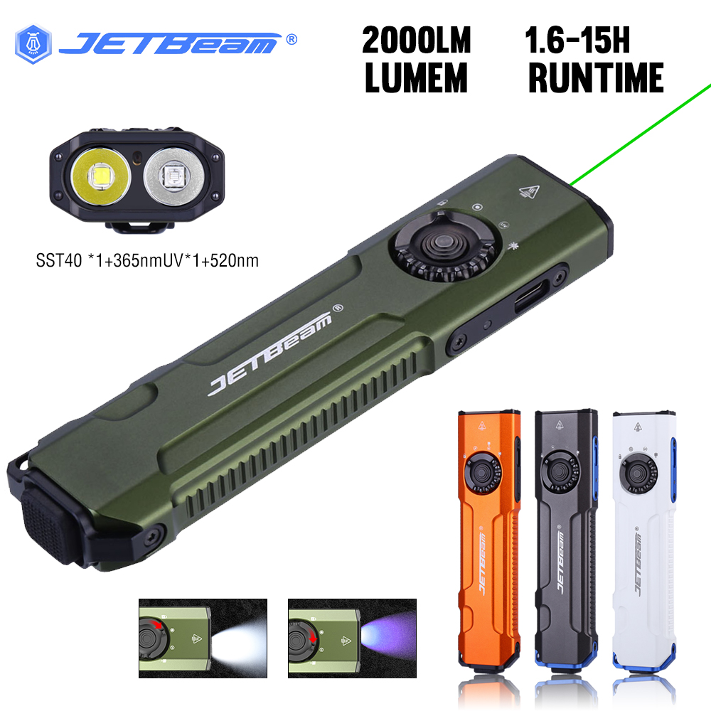 Asafee E26UV Ultra Bright Outdoor Tact ical Flashlight SST40 365nm UV Jetbeam Portable Camping Flashlight 2000LM built-in battery rechargeable 7modes IPX8 waterproof with back cap clip ราคา 3,663 บาท*ส่งฟรี