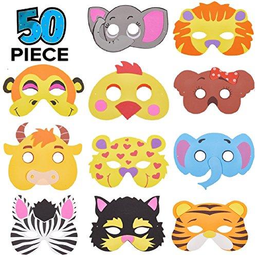 Prextex 50 Piece Assorted Foam Animal Purim Masks Halloween Masks Dress-Up Party Accessory