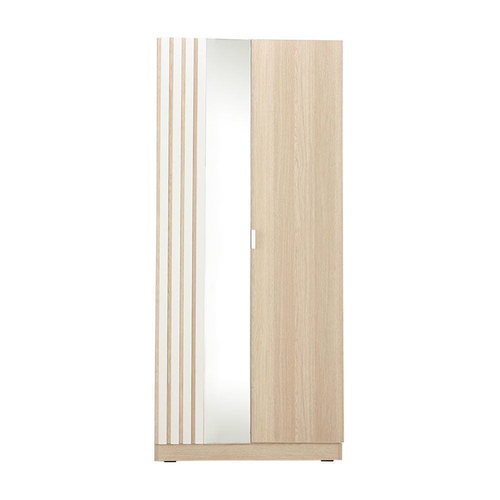 Furinbox CHAMP 2 Doors Wardrobe with Mirror 80 cm. - Light Wood/White ราคา 3,790 บาท*ส่งฟรี
