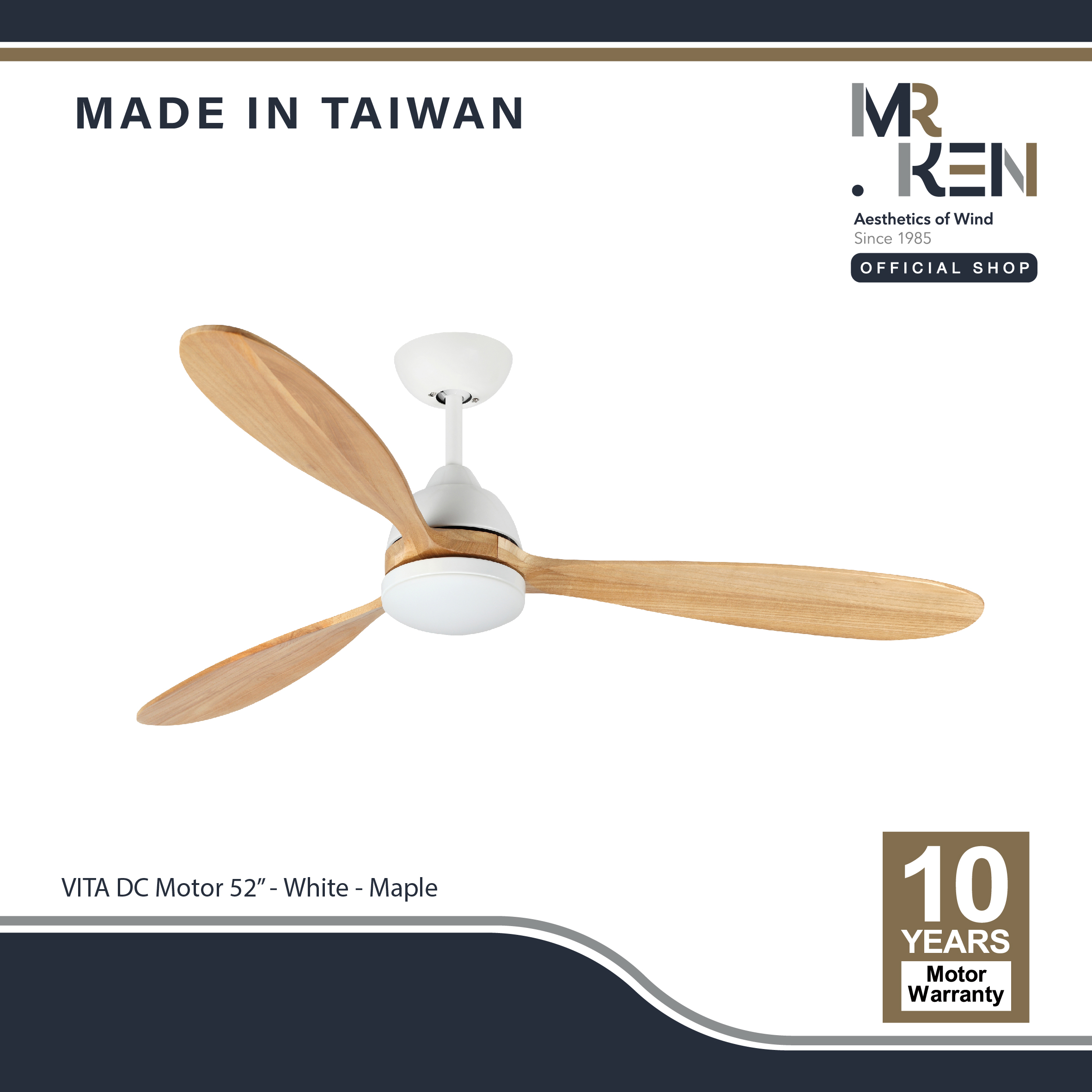 พัดลมเพดาน MR KEN รุ่น VITA DC Motor ใบพัดไม้แท้ พัดลมมีไฟ LED 15W ปรับแสงได้ ขนาด 52" พร้อมรีโมทคอนโทรล ราคา 8,330 บาท*ส่งฟรี