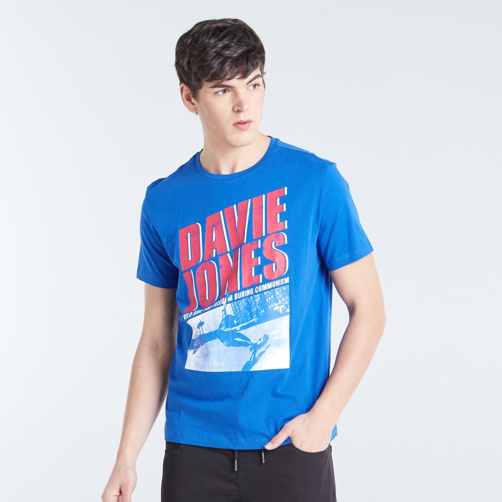 โปรโมชั่น DAVIE JONES เสื้อยืด สีน้ำเงิน พิมพ์ลาย Davie Jones Skate Board Printed T-Shirt TB0145BL ราคาถูก สเก็ตบอร์ด สเก็ต