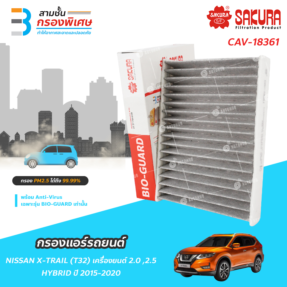 SAKURA BIO GUARD กรองแอร์ป้องกันแบคทีเรีย ไวรัส และ PM2.5 สำหรับรถ NISSAN X-TRAIL เครื่องยนต์ 2.0 แล ราคา 210 บาท*ส่งฟรี