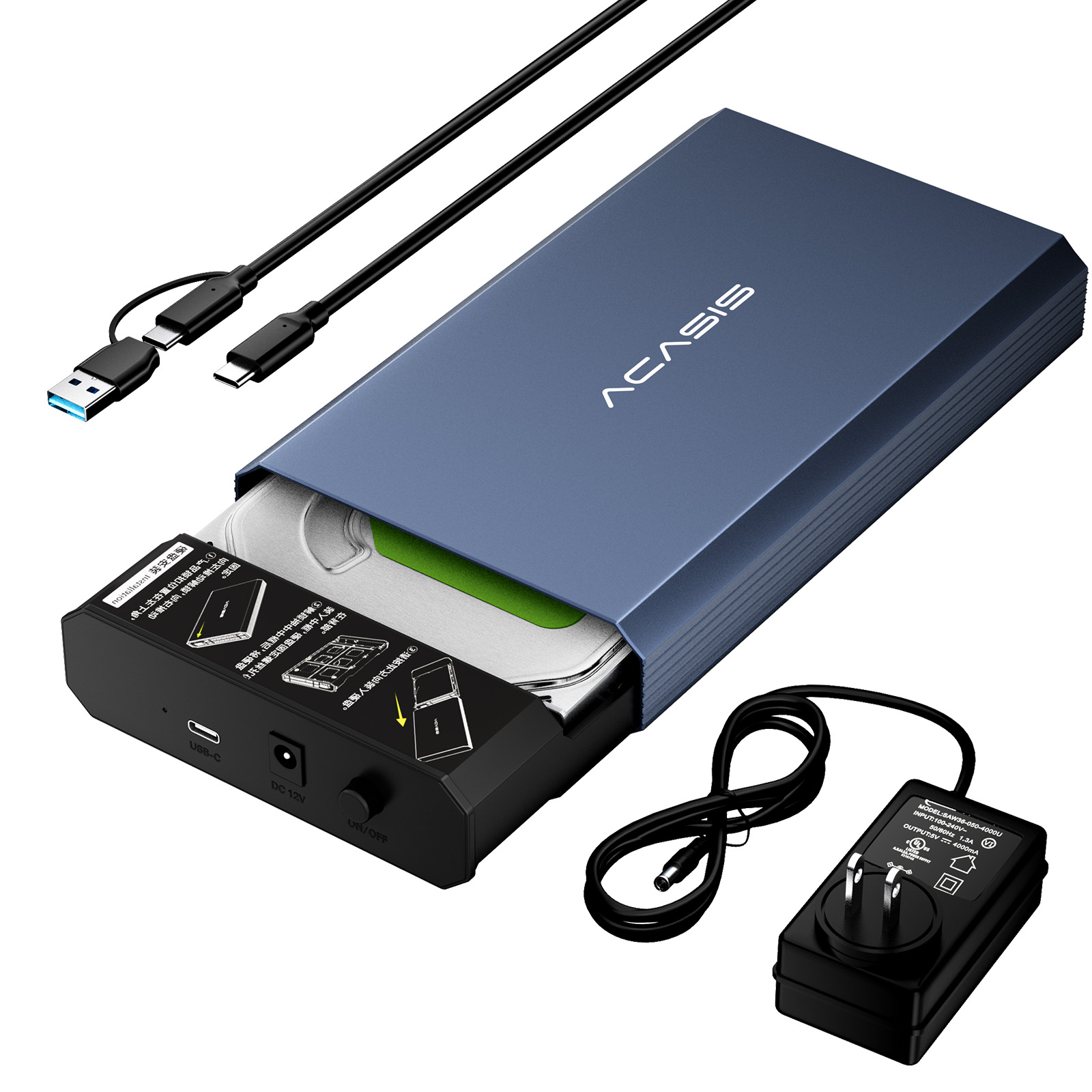 Acasis' Sata Hard Drive Case Supports 10Gbps Speed (USB 3.2 Gen 2), Uses a 12V Power Source, and Features Reliable Uasp Cooling Technology. It Has a Built-In Smart Chipset and Is Compatible with the Windows Operating System. (Domestic Delivery, Delivered ราคา 1,247 บาท*ส่งฟรี