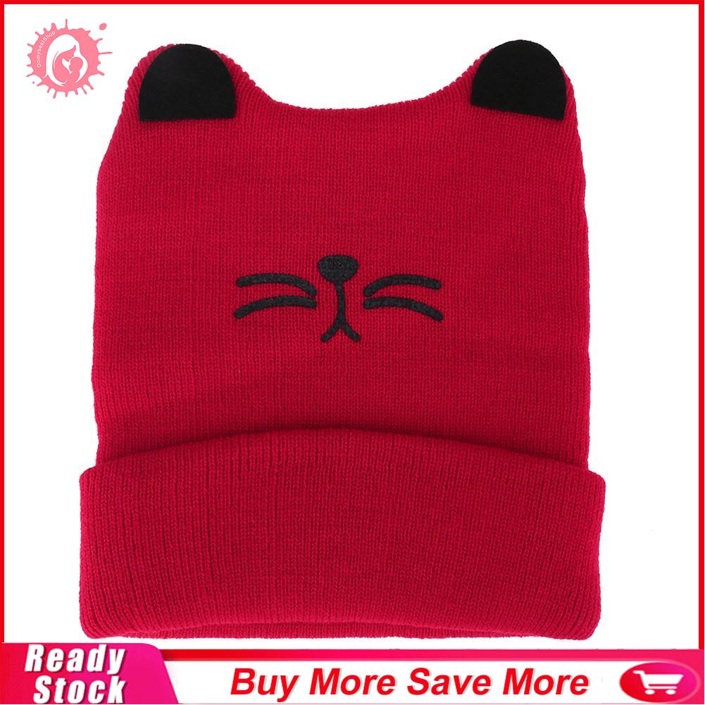 DomybestShop หมวกกันหนาวไหมพรมถักเด็กอ่อนมีหูแมว