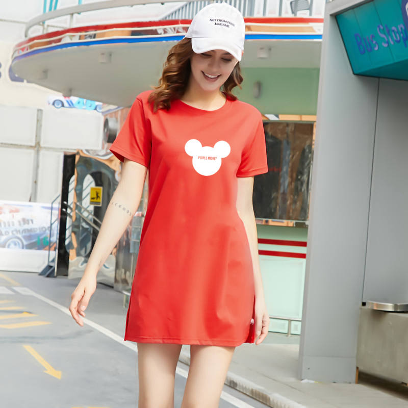 Fashion Shop Stoer เสื้อผ้าผู้หญิงแฟชั่นสไตล์เกาหลีสวยเก๋น่ารัก เสื้อยืดเเขนสั้น เสื้อยืดคอกลมทรงยาว Q0146
