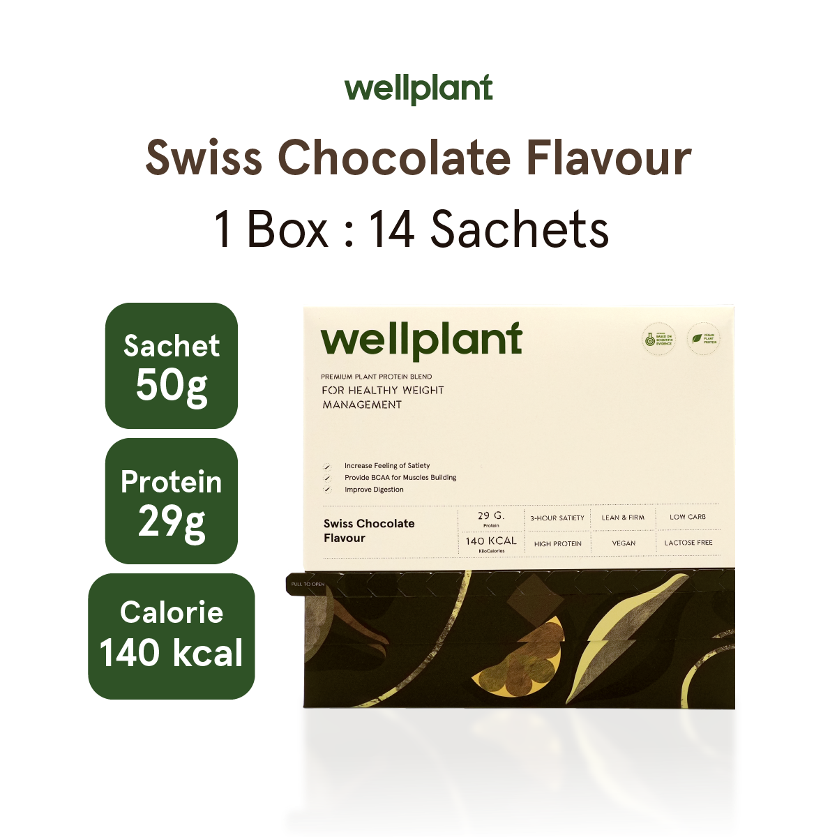 Wellplant Plant Protein รส Swiss Chocolate 1 กล่องน้ำหนัก 700 กรัม (โปรตีนพืช รสสวิสช็อกโกแลต) ราคา 989 บาท*ส่งฟรี