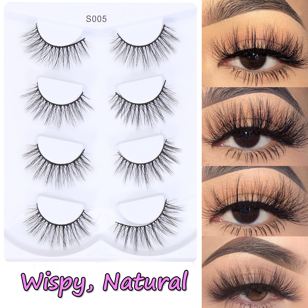 DAOQIWANGLUO SKONHED 4 pairs New Handmade Eye Extension Long Natural 3D Fluffy 10mm-25mm False Eyelashes Mink Lashes