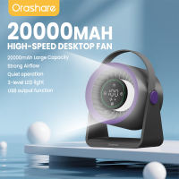 Orashare DF03L Max พัดลมตั้งโต๊ะแบบชาร์จไฟได้ 20000mAh พร้อมไฟ LED 100 Gears พัดลมความเร็วสูงแบบเงียบ