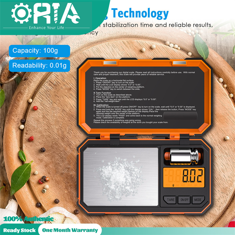 ORIA Professional Digital Mini Scale Kitchen Scale 100g /0.01g Pocket Scale 50g calibration weight Electronic Smart Scale 6 Units Tare Stainless Steel(2 Optional Colors) ราคา 334 บาท*ส่งฟรี
