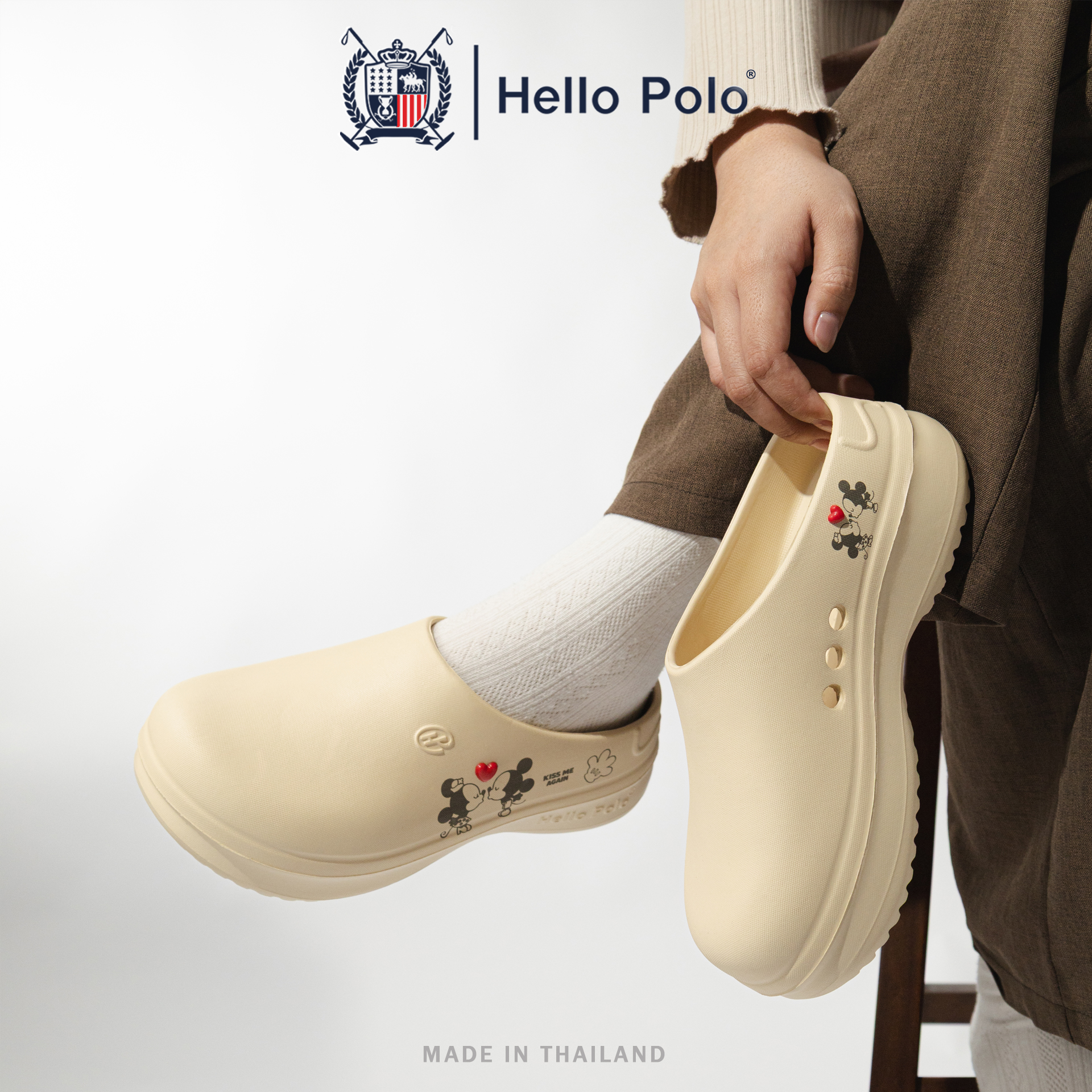 Hello Polo Model Hp8009B, Kiss Me Mouse Pattern Shoes, Popular Korean Design. Beautiful and Distinctive Shape, Lightweight, Comfortable to Wear, Flexible Sole, Easy to Match. ราคา 179 บาท*ส่งฟรี