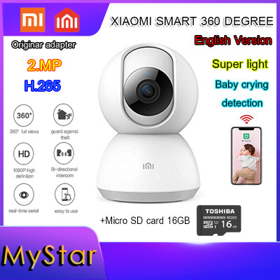 [Global Version] Xiaomi Mijia กล้องวงจรปิด กล้องสมาร์ท IP Camera 1080P WiFi Pan-tilt Night Vision 360 ดูการตรวจจับความเคลื่อนไหว Xioami Security Monitor Original Adarter + Micro SD card 16 GB