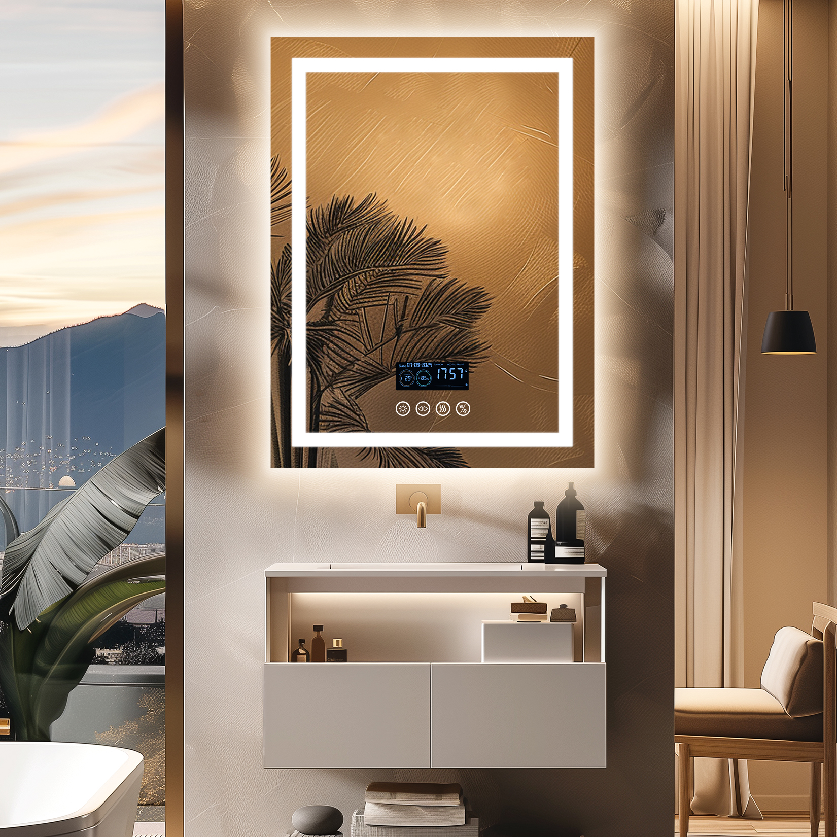 บลูทูธ กระจกอัจฉริยะ กระจกห้องน้ำ ติดผนัง LED Lighted Bathroom Mirror LED Lighted Bathroom Mirror with Bluetooth Speaker Smart Wall Vanity Mirror, Front-lit, Backlight, 3 Lights Setting Anti-fog Dimming Wall Vanity Mirror ราคา 4,700 บาท*ส่งฟรี