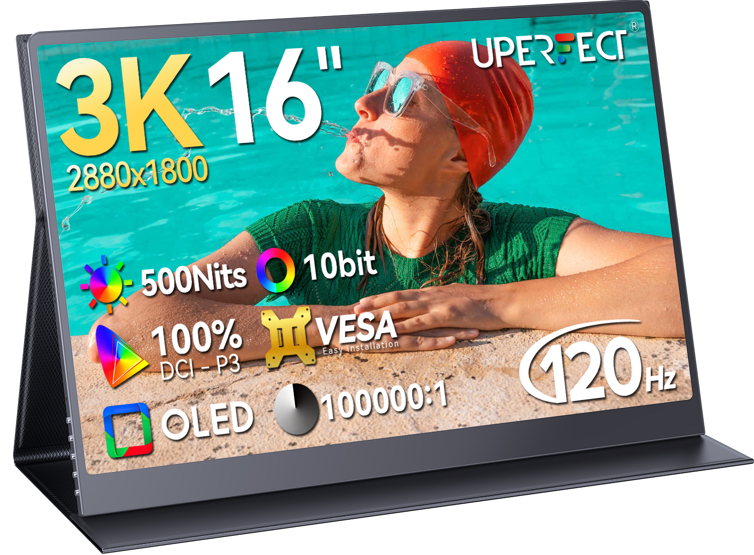 UPERFECT【Local delivery】OLED 3K 120hz Portable Monitor - 16inch 500 Nits 2880*1800 100% DCI-P3 Screen HDR FreeSync Eyecare USB C Gaming PC Display with HDMI TypeC for Laptop /phone Included Smart Case ราคา 6,999 บาท*ส่งฟรี