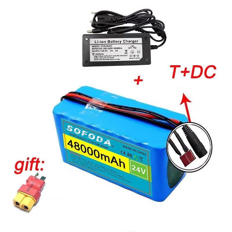 ((Free Charger Cable - Free Connector)) Lithium Battery 24V 30Ah/48Ah/100Ah 1000W E-Bike Battery 29.4V Bms + Charger Genuine Lithium Ion Battery Battery Lithium Ion Can Be Used with Electric Bicycles, Electric Tricycles, Electric Motorcycles, Electric Sco