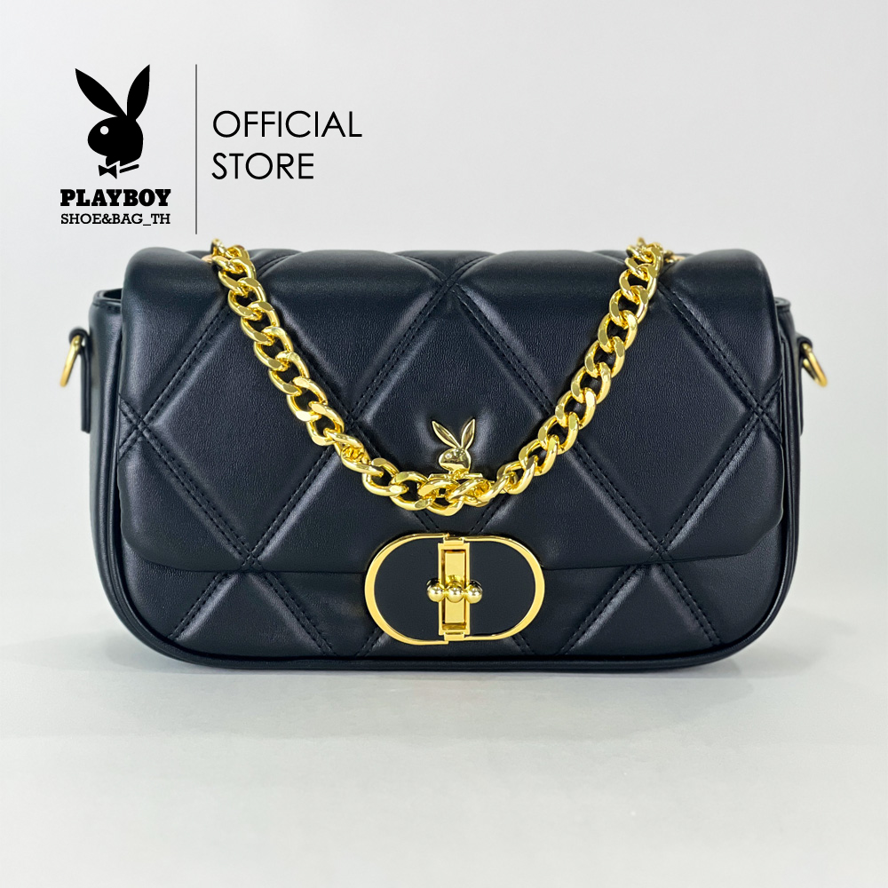 Playboy women's ST-BS233PB093 shoulder bag big pillow case design knob-down cover with 2 colors black and white ราคา 1,525 บาท*ส่งฟรี