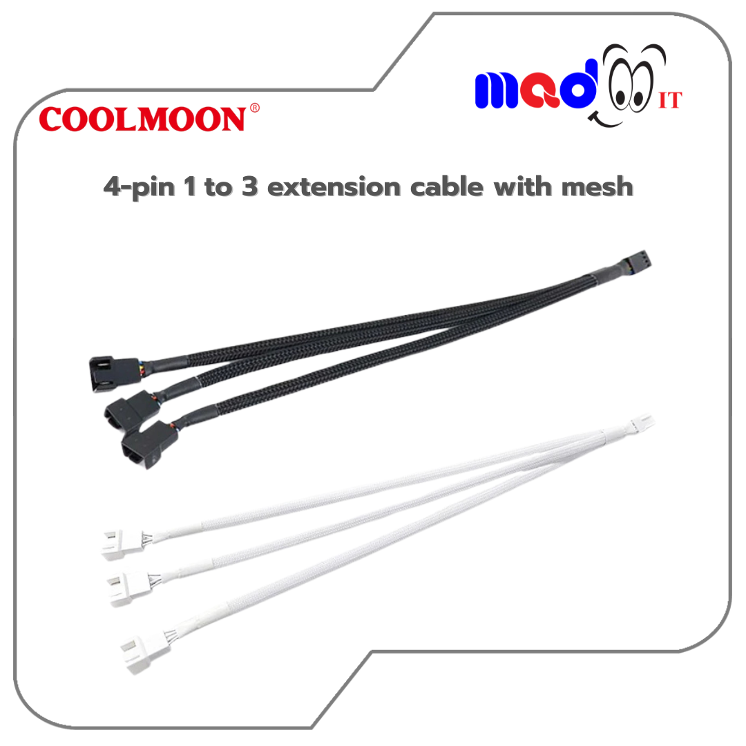 Coolmoon 4Pin Pwm Fan Splitter Cable, 1-3 Way Type (Well-Shielded Braided Cable) Pwm Fan Hub 1-3 (4-Pin Pwm Splitter) ราคา 45 บาท*ส่งฟรี