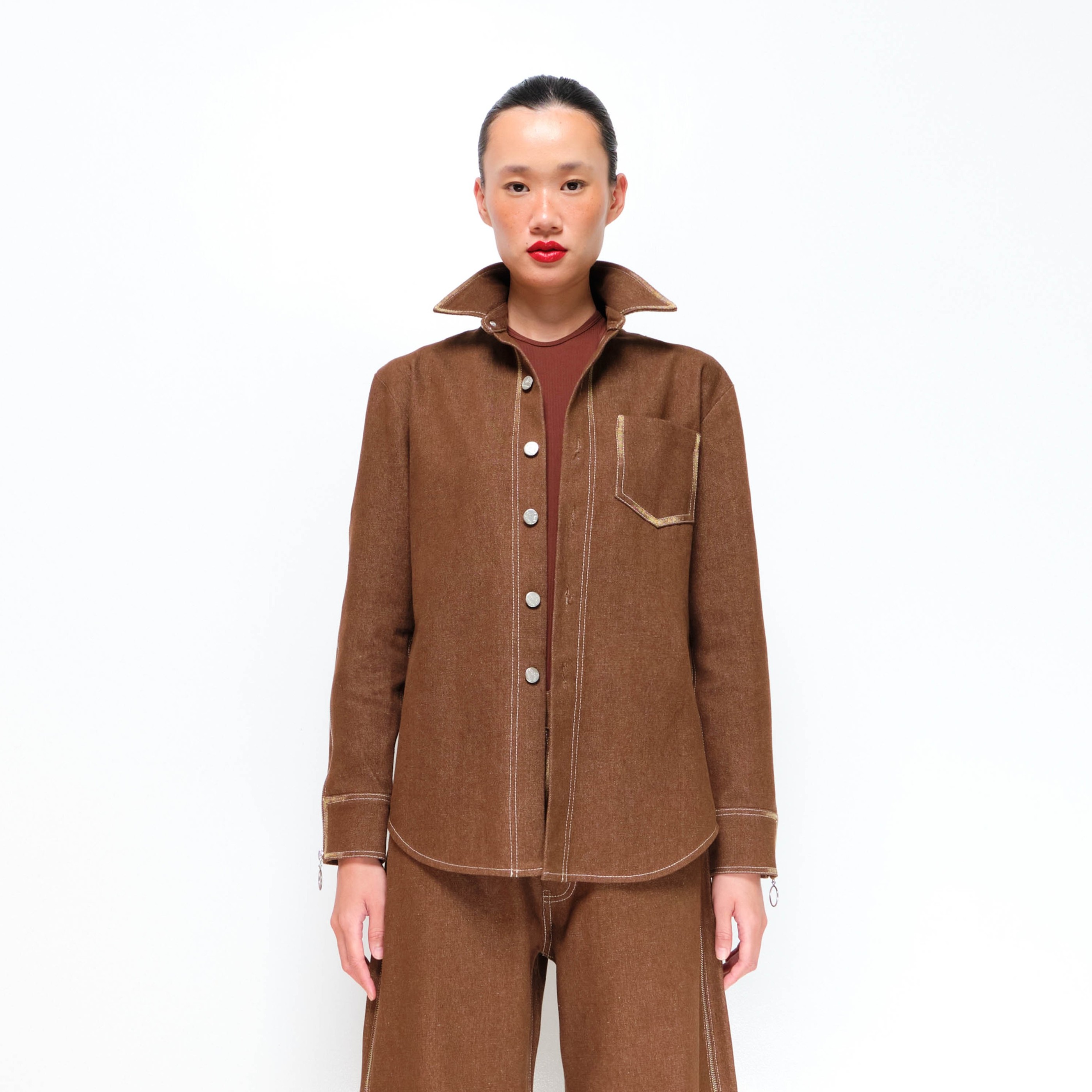 Fah Chak Woman Tyria Denim Shirt (unisex), Toffee Brown เสื้อ แจ็คเก็ตยีนส์สีน้ำตาล ราคา 8,100 บาท*ส่งฟรี