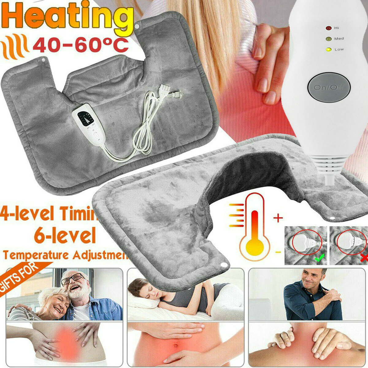 แผ่นทำความร้อนไฟฟ้า ผ้าห่มไฟฟ้าใหญ่ 57x43/60x30cm ปลั๊กอุณหภูมิได้ บรรเทาอาการปวดคอ บ่า หลัง และตะคริว ผ้าห่มอุ่นไฟฟ้า ถุงร้อนไฟฟ้า นุ่มสบาย จัดส่งฟรี ราคา 2,539 บาท*ส่งฟรี