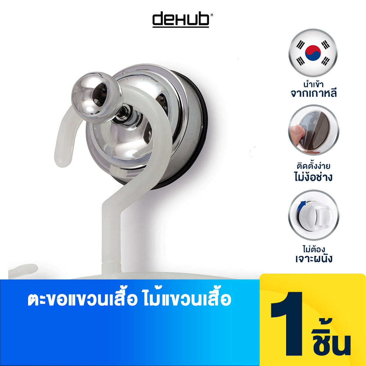 Dehub ที่แขวนเสื้อ ที่แขวนไม้แขวนเสื้อ ตะขอแขวน ไม่ต้องเจาะผนัง ตัวล็อกสูญญากาศ สีเงิน (Super Suction 6 cm) ราคา 273 บาท*ส่งฟรี
