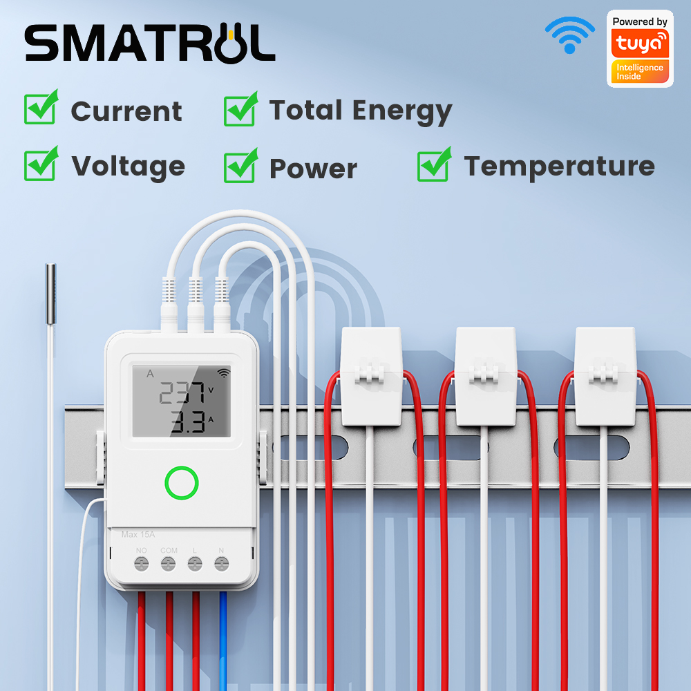Smatrul Tuya Wifi Smart Power Meter - Din Rail-Mounted Device for Monitoring and Measuring Electrical Energy, Supports Remote Monitoring Via Application. Uses 3 Channels of Non-Contact Current Sensors (Non-Contact Ct). ราคา 897 บาท*ส่งฟรี