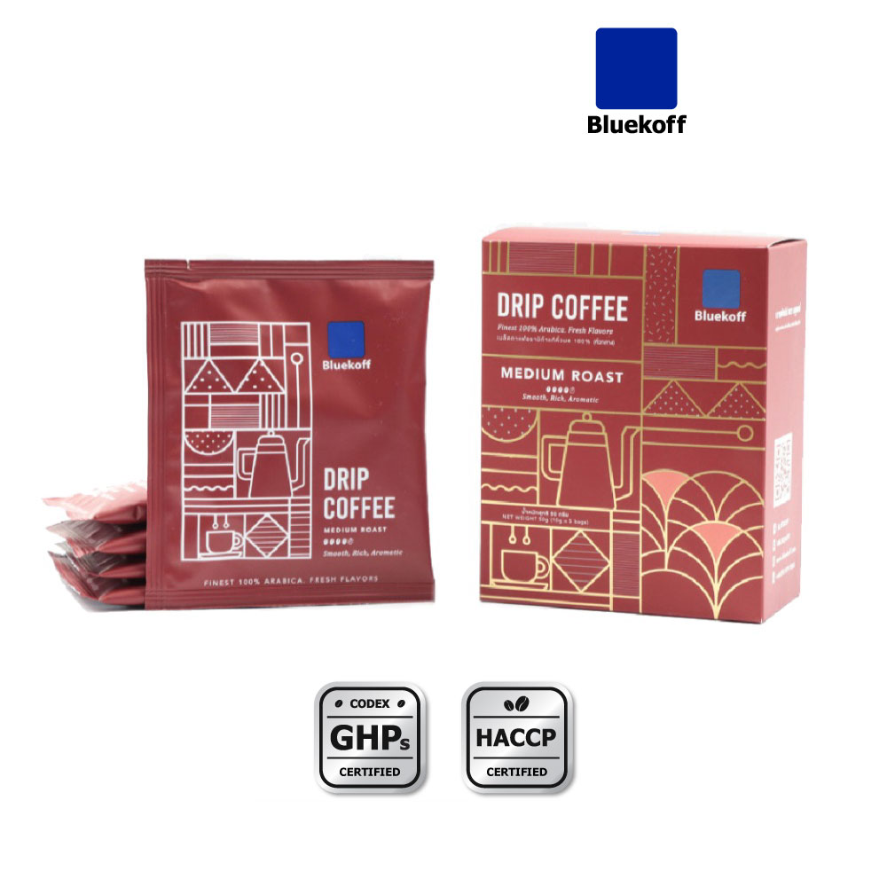 Bluekoff กาแฟดริป ( 1 กล่อง มี 5 ซอง) THAI DRIP COFFEE MEDIUM ROAST (คั่วกลาง) (1 ซอง บรรจุ 10 กรัม) ราคา 115 บาท*ส่งฟรี