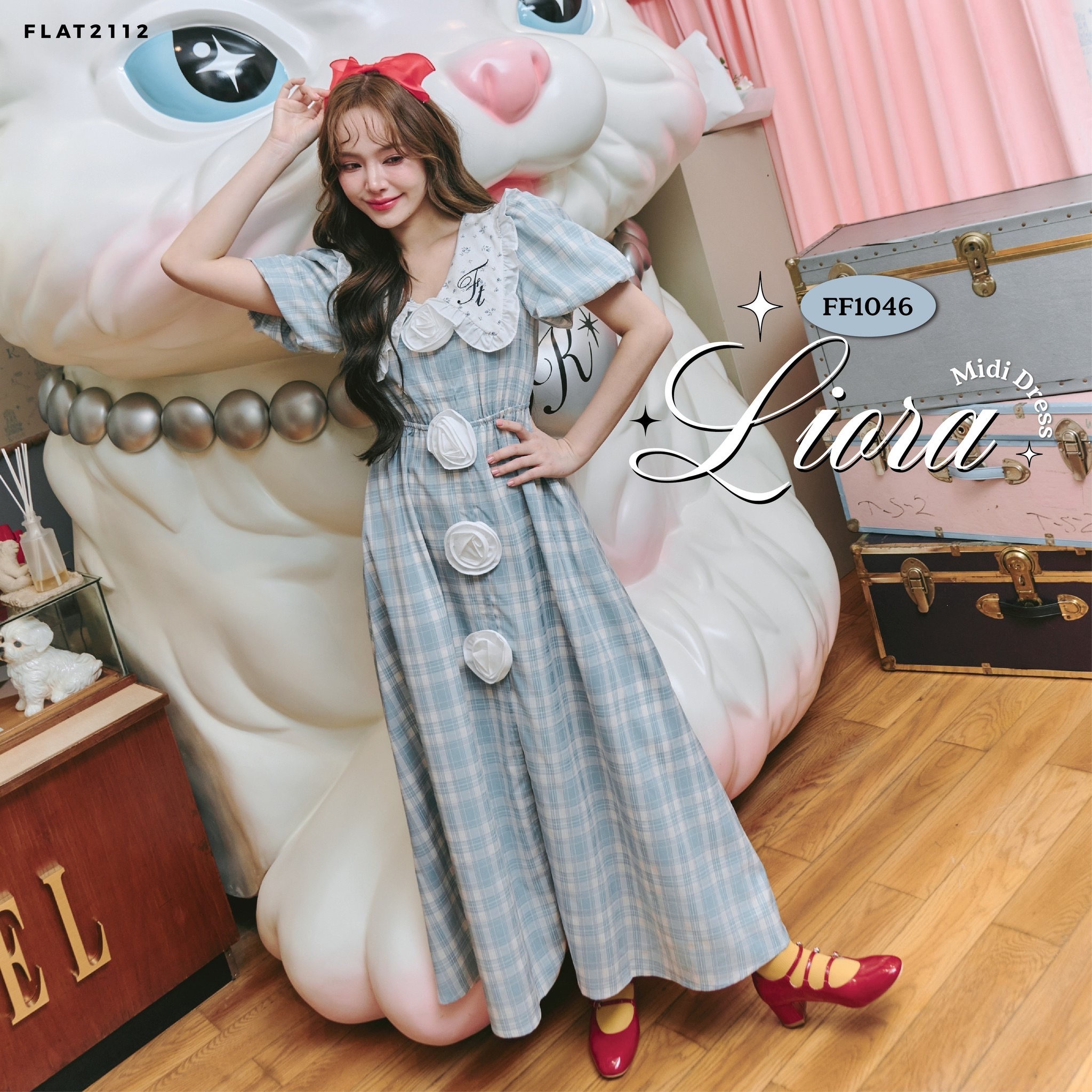 FLAT2112 FF1046 : LIORA MIDI DRESS เดรสยาว เดรสแขนสั้น เดรสลายสก็อต ชุดออกงาน ราคา 2,215 บาท*ส่งฟรี