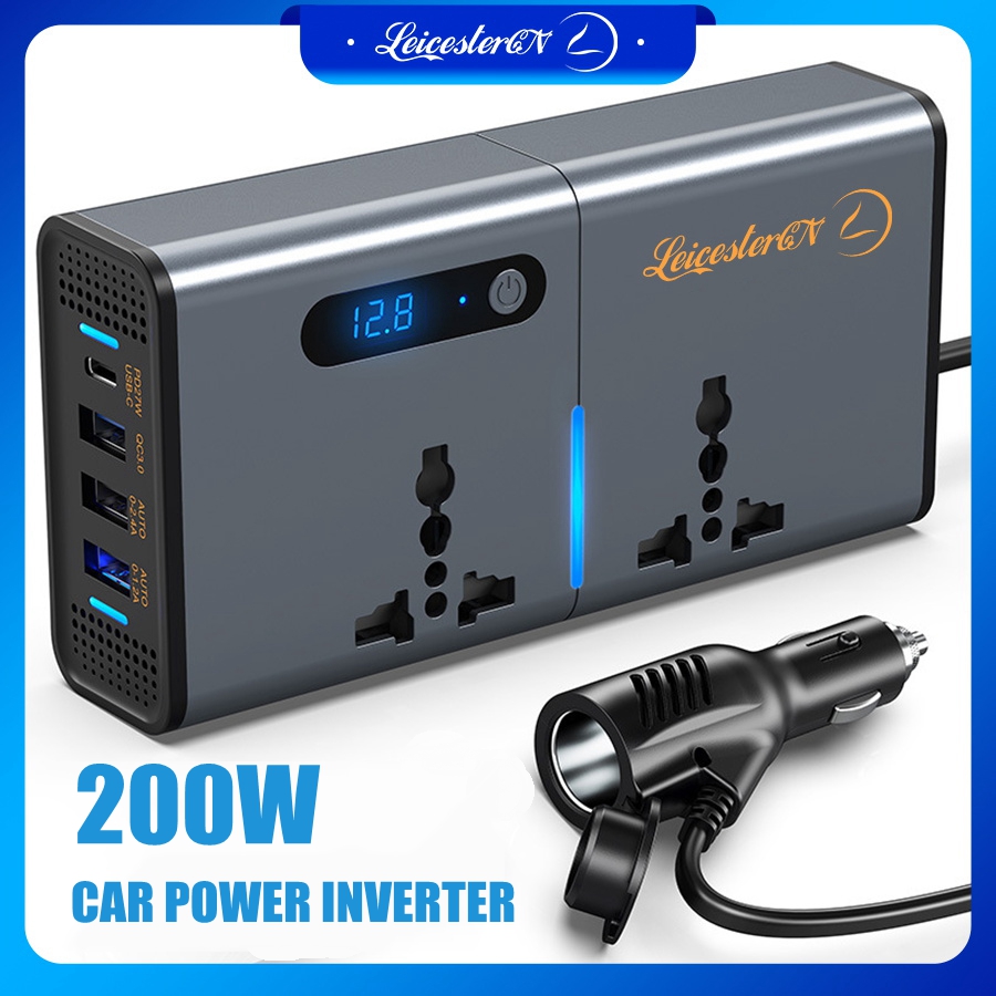 LST 200W Car Power Inverter Newly Car Plug Adapter Outlet Charger DC 12V to AC220V Car Converter with 1.2A&2.4A USB, 1 QC3.0 USB and 1 Type C Ports ราคา 888 บาท*ส่งฟรี