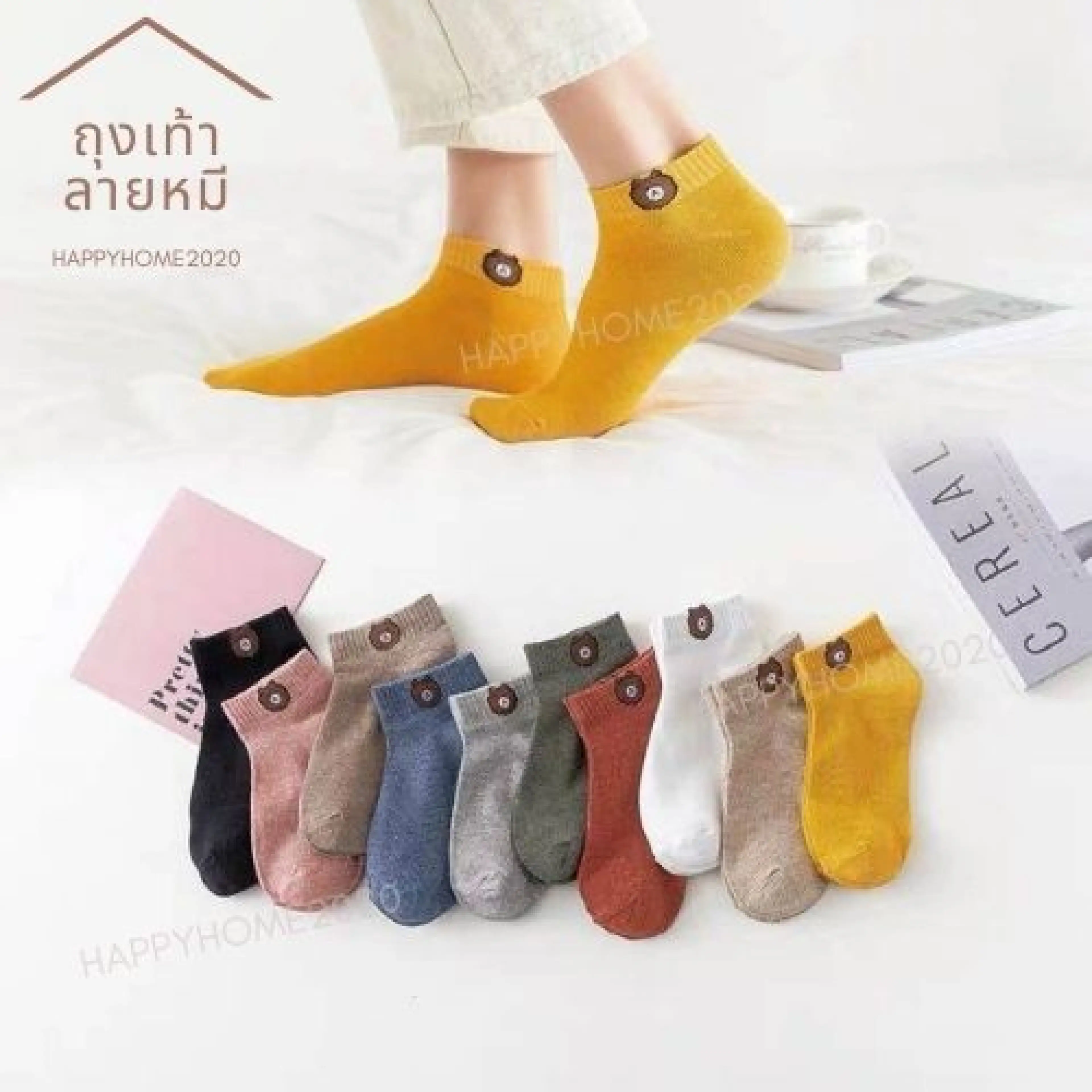 You Can Choose the Color. Socks with Bear/Cat/Fruit Patterns. Buy 10 Pairs (Free Bear Bag). Cute Short Socks. # Tt002