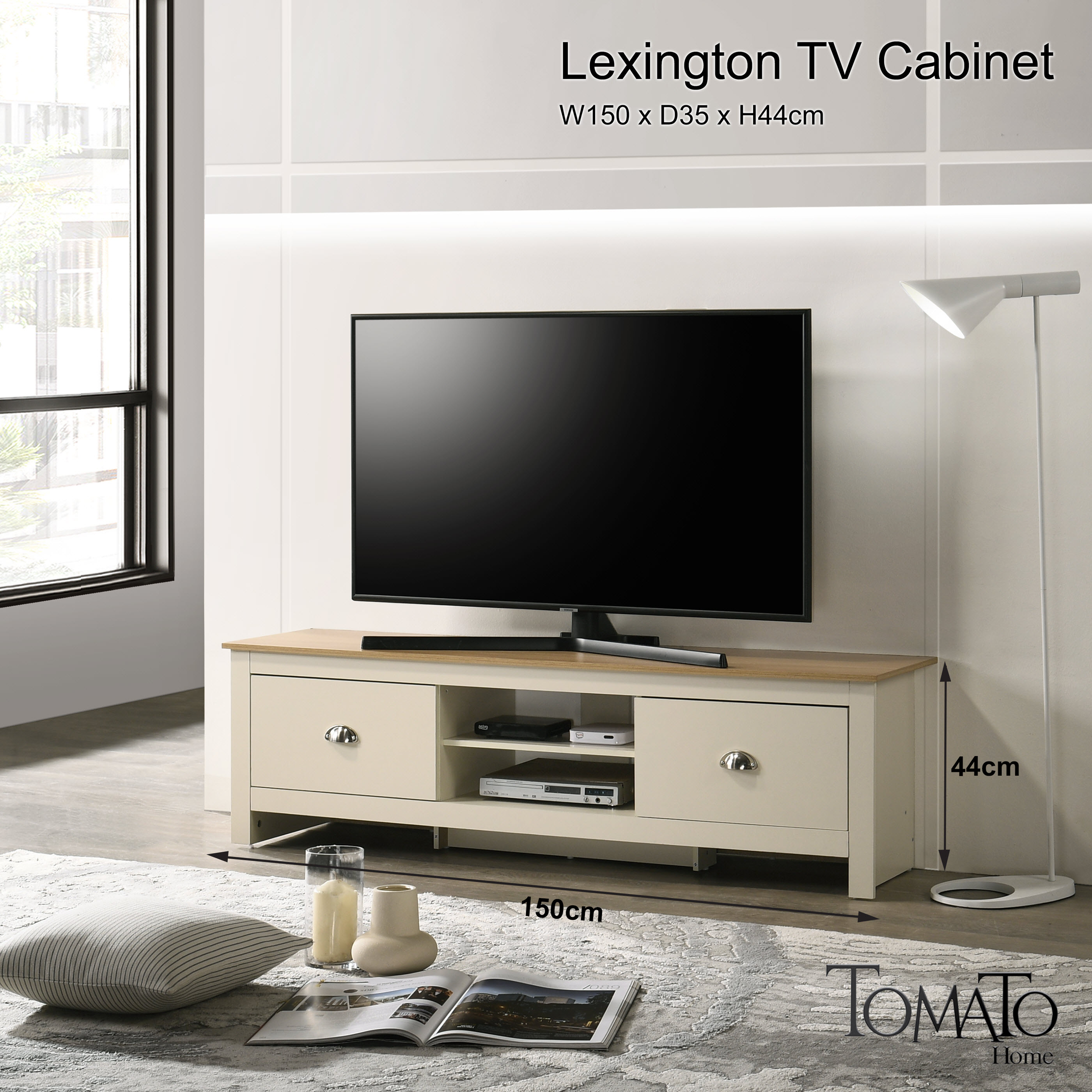 Tomato Home ชั้นวางทีวี 65 นิ้ว Lexington กว้าง150 ซม ชั้นวางทีวีไม้ ตู้ทีวี | วางทีวี 65นิ้ว(ใหญ่สุด) | สวยหรูเกินราคา ราคา 1,780 บาท*ส่งฟรี